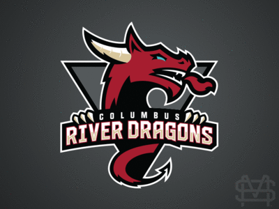 Columbus River Dragons black branding columbus dragon georgia hockey identity red sports sports design sports logo teal