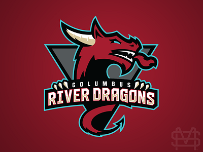 Columbus River Dragons (Teal Outline) black branding columbus dragon georgia grey hockey identity red sports sports design sports logo