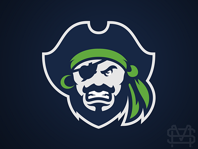 Pirate athletics blue design green head identity illustration logo mark mascot navy pirate pirates sport sports team