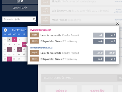 Events Datepicker dashboard datepicker tickets