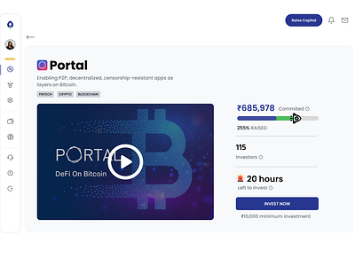 Startup Investment Overview Screen UI UX