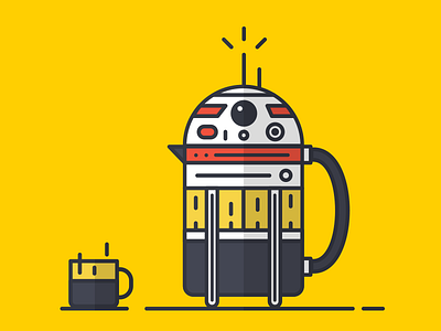 BB8 French Press astromech droid bb8 icon illustration line art outline rebels star wars tfa the force awakens vector