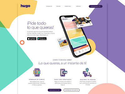 Hugo Landing Page app delivery landing page product design screen startup tech ui ux web web design