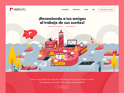 Red Sofa Landing Page app call to action illustration innovation job landing page tech ui ux web