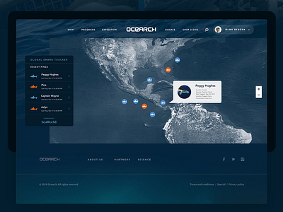 Ocearch - Tracker gps location location tracker map nature ocean sharks ui ux web wildlife