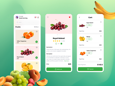 Fruits App app cool design fruits graphic design green mobile mobile app ui ux