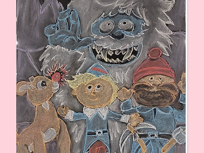 December Chalk Art: Rudolph & Friends