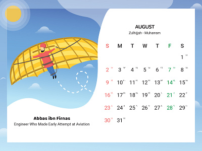 August 2020 Calendar Design, Aviation Inventor august aviation calendar calendar 2020 cartoon child clean flat illustration illustrator kids moslem muslim print quran scientist vector