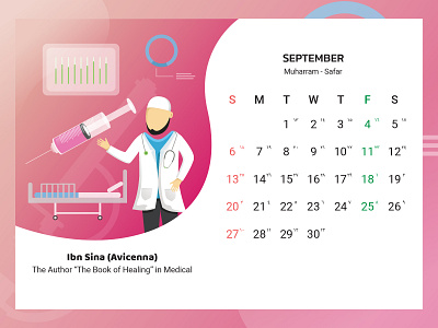 September 2020 Calendar Design, Avicenna calendar calendar 2020 cartoon child clean doctor doctors flat illustration illustrator kids medical moslem muslim print quran scientist september vector