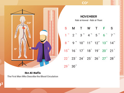 November 2020 Calendar Design, Blood Circulation Inventor anatomy blood calendar cartoon child clean doctor flat illustration illustrator kids moslem november quran