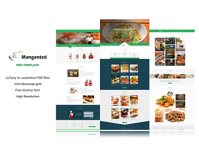 "Manganted" psd web template blog chef culinary ecommerce food green minimal modern recipe restaurant store wordpress