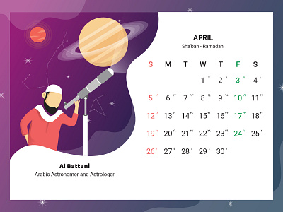 April, 2020 Calendar Design, Astronomer and Astrologer app april calendar calendar 2020 cartoon child clean cmyk flat illustration illustrator kids moslem muslim print quran scientist vector