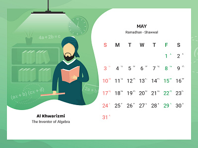 May 2020 Calendar Design, Algebra Math calendar calendar 2020 cartoon child clean flat illustration illustrator kids math mathematics moslem muslim quran scientist vector