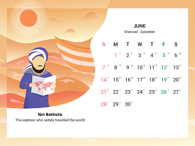 June 2020 Calendar Design, The Explorer calendar calendar 2020 cartoon child clean flat illustration illustrator june kids moslem muslim print quran sailor man scientist travel vector