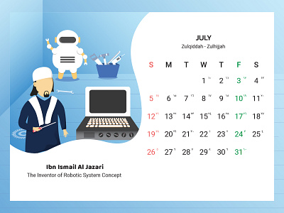 July 2020 Calendar Design, Robot Inventor calendar calendar 2020 cartoon child clean flat illustration illustrator kids mechanic moslem muslim print quran scientist vector