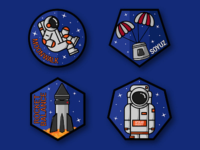 Space Journey astronauts badges design graphics icon rocket space stars