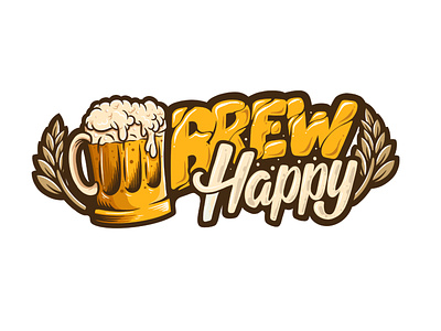 Brew Happy beer brand identity brew brewery logo brewing calligraphy drink font happy icon lettering script typography vector