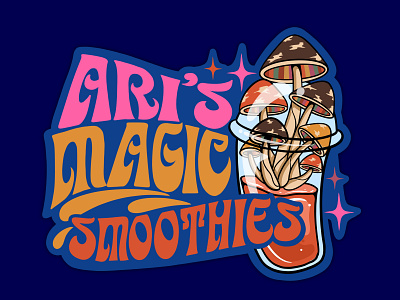 Ari's Magic Smoothies drink graffiti handdrawn lettering logo mushroom smoothies