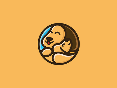 Dog Love Puppies animal character dog hug icon illustration logo love puppies