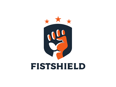 Fistshield badge creative design fight fist hand logo negativespace shield