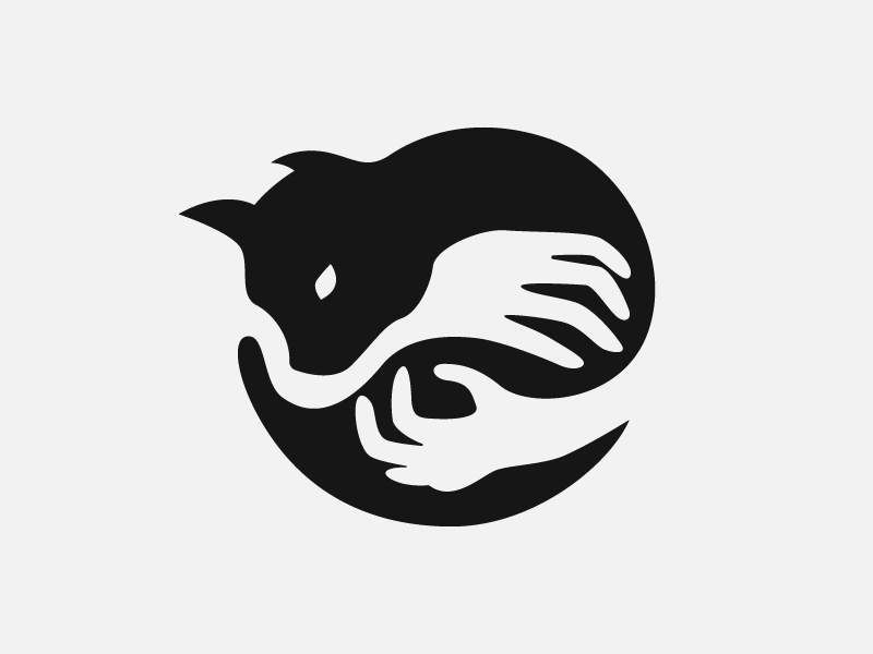 Animal Hug hand bw love hug animal cat negative space logo
