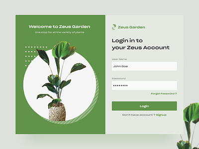 Zeus - Login page login form login page minimal plant plant ui signup ui web webdesign