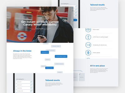Landing page for Canary Wharf leasing app app landing product website