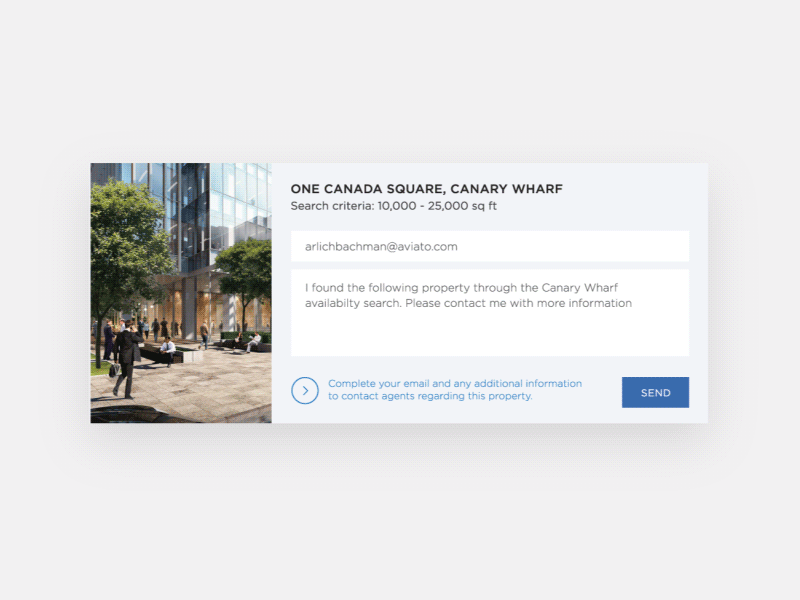 Animated UI concept for Canary Wharf leasing app animated ui