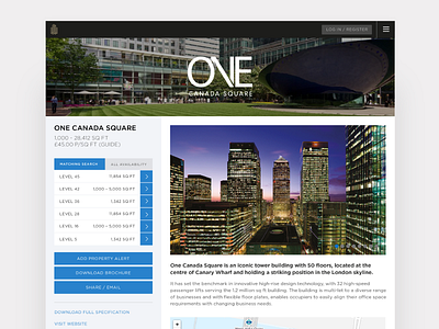 Property page for Canary Wharf leasing app