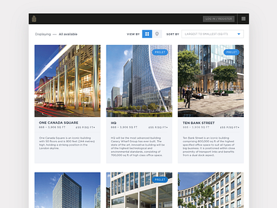 Property results page for Canary Wharf leasing app