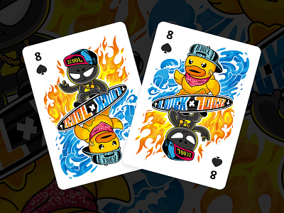 B.DUCK X ZCOOL Joint Poker Design 2019 blue color design dribbble duck fight fighting fire illustration poker card poker cards poster posters red water zcool