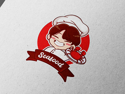 Seafood Logo with Boy and crab mascot logo ,Logo for restaurant kawaii