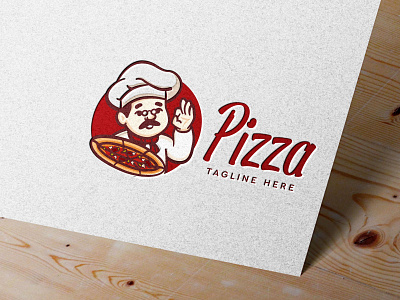 Hand drawn pizza logo with old man chef mascot