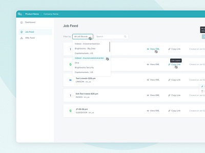 Product Screens for Web Feed Upload candidates competitors research hire info interface job feed job finder list ui uxui web design
