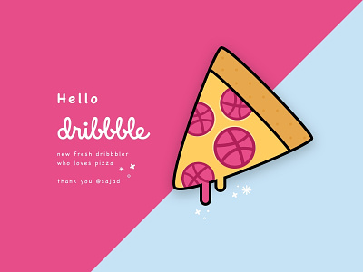 Hello dribbble art director claudia design designer dribbble first hello illustration invitation pink pizza shot
