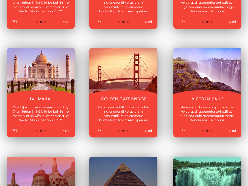 Favorite Place Card Slide with small info 7 wonders tajmahal golden gate bridge victoria falls