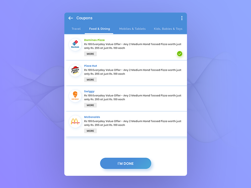 Coupons List ui list item recharge coupons list