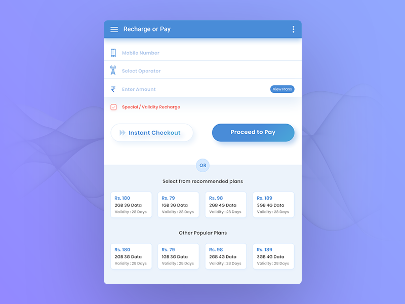 Mobile Recharge Screen ui design screen mobile recharge dashboard