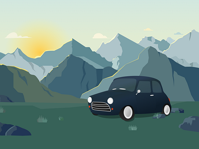 The loveliest weekend car design figma flat illustraion mountains sunrise ui vector