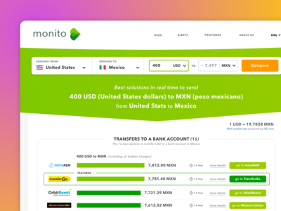 Money Transfer Designs Themes Templates And Downloadable Graphic - results page of a money transfer comparator