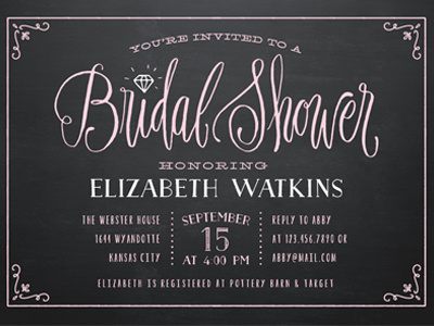 Diamond chalkboard bridal shower calligraphy chalkboard hand lettering invitation shower