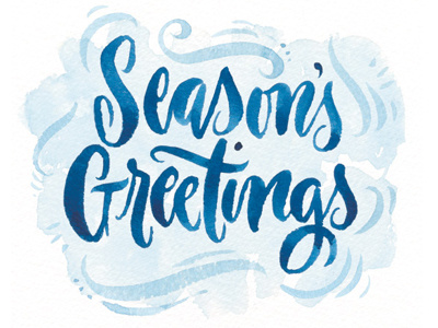 Season's Greetings blue brush lettering calligraphy christmas holiday lettering seasons greetings watercolor