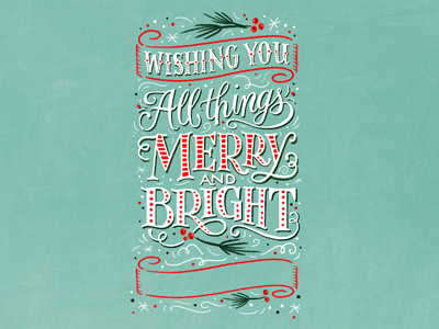 Merry and Bright christmas hand drawn hand lettering hand lettering