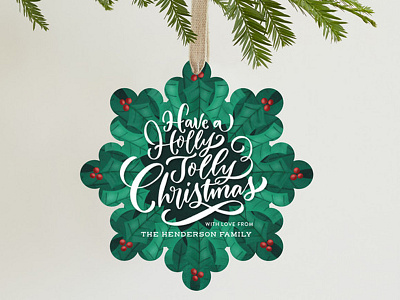 Holly Kaleidoscope berries calligraphy christmas greeting card hand lettering holiday ornament card holly