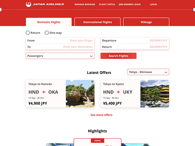 Daily UI #003 - Landing Page japan airlines japan airlines ui design