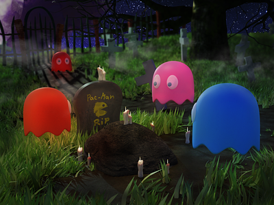 Pac-Man RIP 3d art blender graphic design halloween illustration photoshop