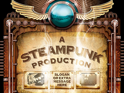 Vintage Steampunk Brand Flyer Set aged detailed grunge old pipes steam steampunk vintage