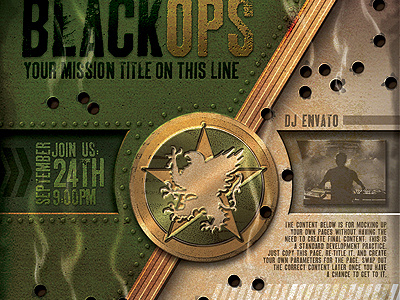 Vintage Black Ops Military Crest Flyer Template air force armored army black ops grunge marines military navy vintage