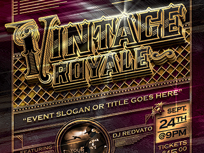 Vintage Royal Gold Event Flyer Template antique car distressed fruit crate fruit crate labels grunge race racing vintage vintage crate labels