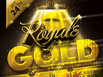 Royale Gold Ticket Party Flyer Template bling cigar flyer gold poker royal royale template vintage